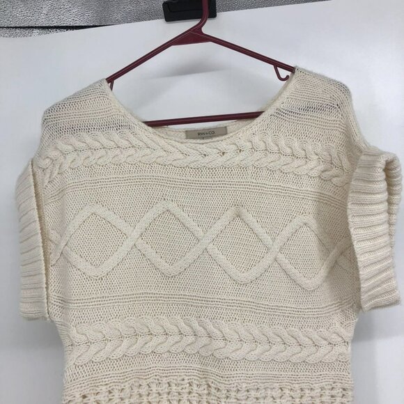 RW&Co Creme cable  knit turtleneck shirt sleeve sweater small - Picture 9 of 12
